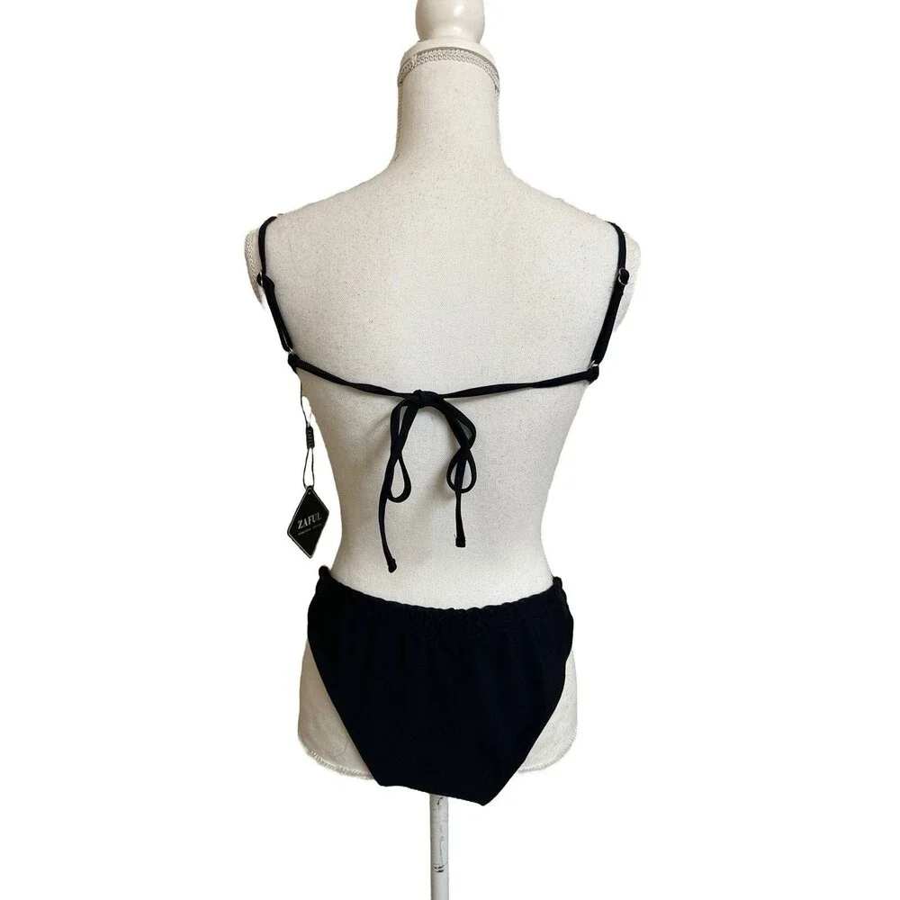 NWT Zaful Women's US 10 Black 2 Piece Bikini Set Top & Bottoms NEW